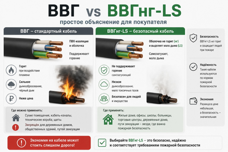 Чем отличается ВВГ от ВВГнг-LS: простое объяснение