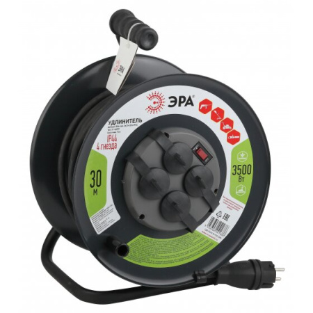 ЭРА Удлинитель силовой RMx-4es-3x2.5-30m-IP44(KG) на м. катушке c/з 4 гн 30м КГ 3х2.5